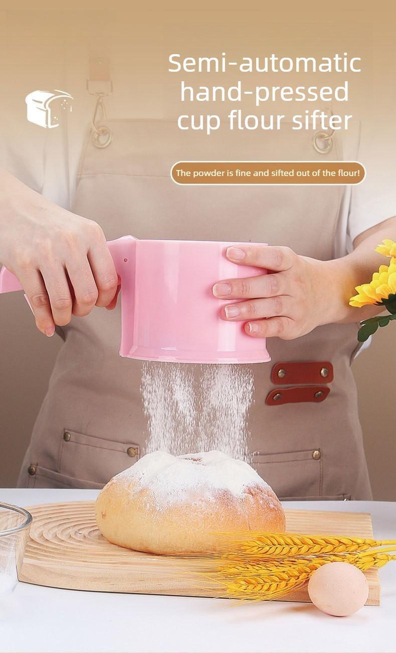 Semi-automatic flour sifter, hand-cranked sugar sieve, handheld filter, powder sprinkler, cup-type strainer, baking tool