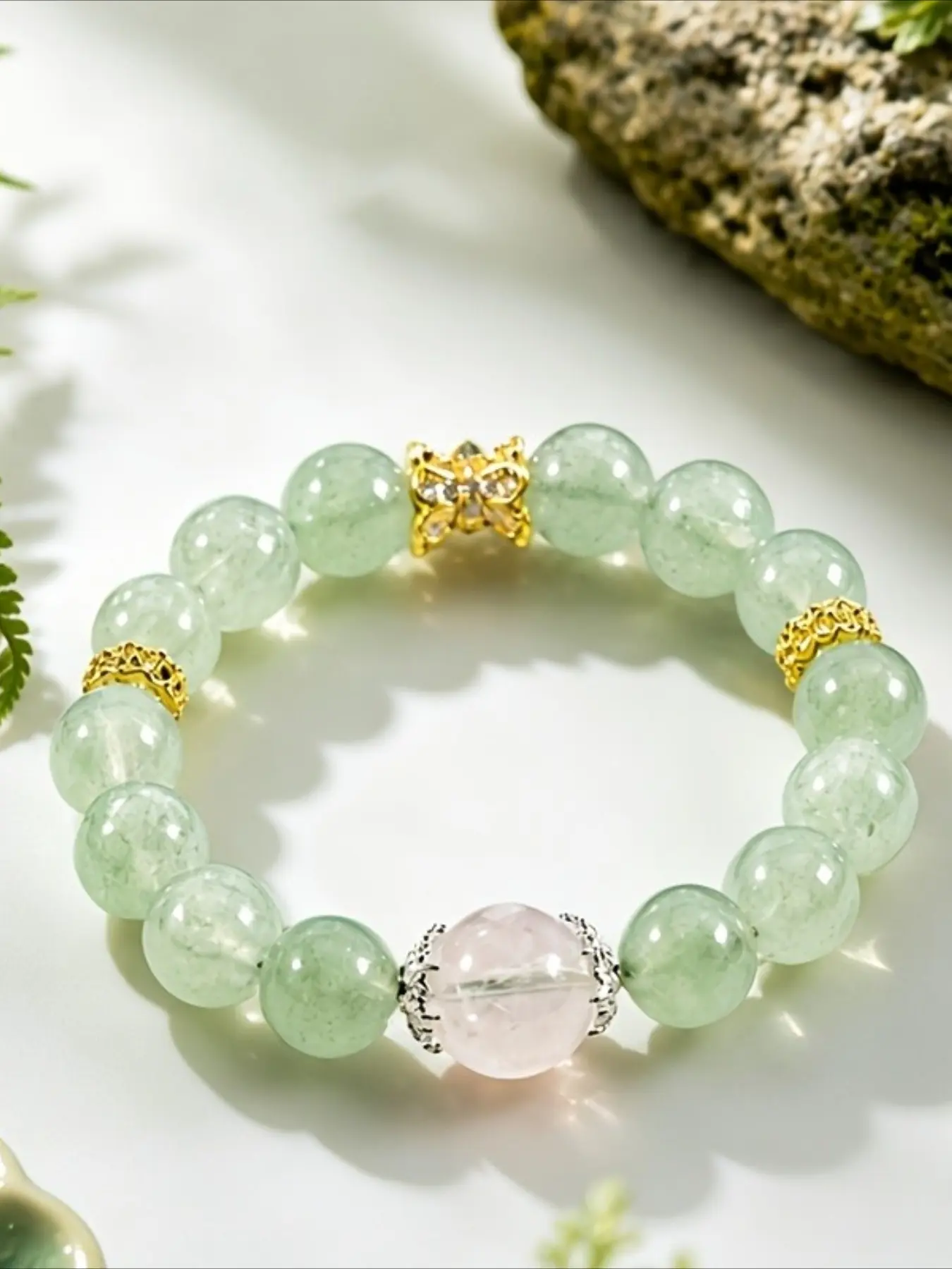 12mm Natural Green Strawberry Quartz Bracelet, 5A Handmade Beaded Bracelet, Birthday & Christmas Gift for Family and Friends, Ideal for Yoga, Meditation, Energy Crystal
