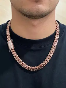 16Mm Rose Gold Hip Hop Cuban Link Chains Full Diamond Button Head Hip Hop Rose Gold Plated Hip Hop Miami Chain, Men's Style, Premium Hip Hop Rap Gift Necklace, Hip Hop Trend Jewelry Necklace