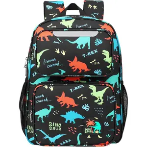 Kids Backpack for Boys Kindergarten - 15 Inch Sturdy School Bookbag Fits Folder, Dinosaur Backpack for Kids 4-7 with Leakproof Insulated Pocket for Lunch and Snacks, BlackGift.