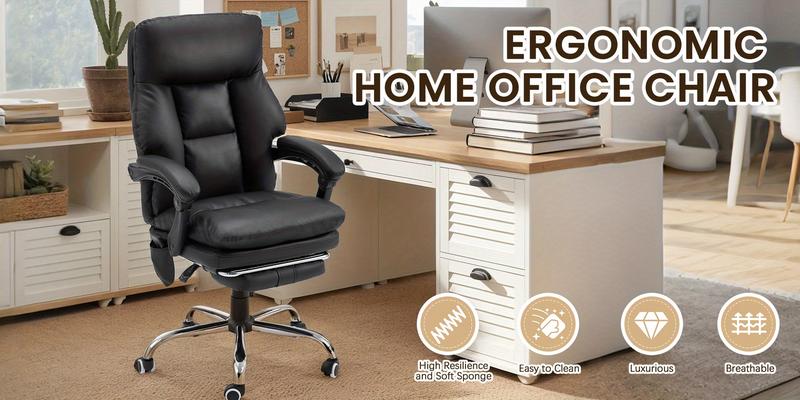 6-Point Vibration Massage Ergonomic Office Chair in Black - Height & Angle Adjustable Gaming Chair with Padded Armrests, 360° Swivel Rolling, Ideal for Office, Bedroom & Study