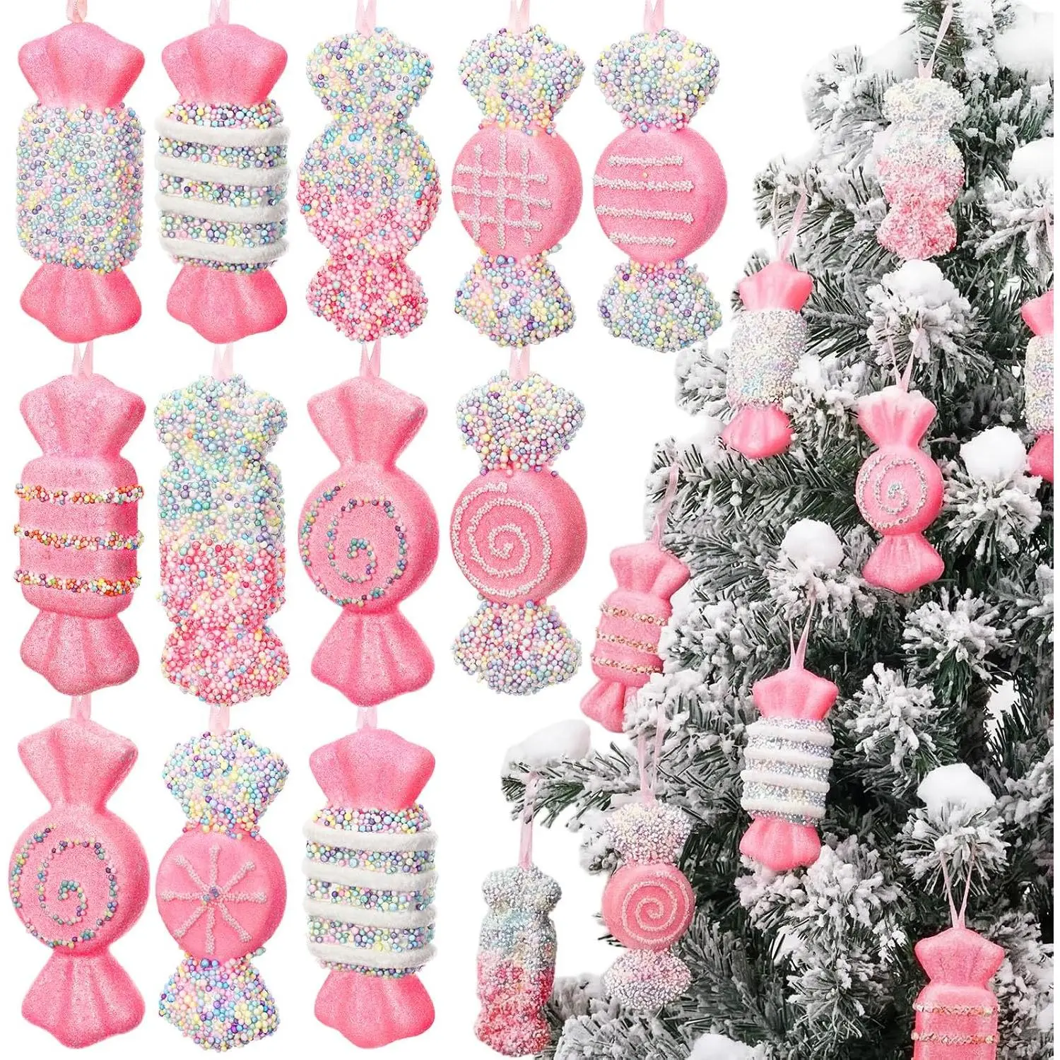 12 Pack Pastel Candy Christmas Tree Ornament Set Colorful Candy  Pendant Decoration Pastel Xmas Ornaments Crafts Decor for  Holiday Birthday Party Supplies
