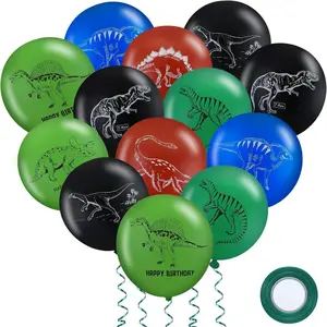 Balloons, 40 Pieces Dinosaur Latex, Birthday Party Supplies for Dinosaur Style Balloon with 10m Green Ribbon Decoration Supplies Baby Shower