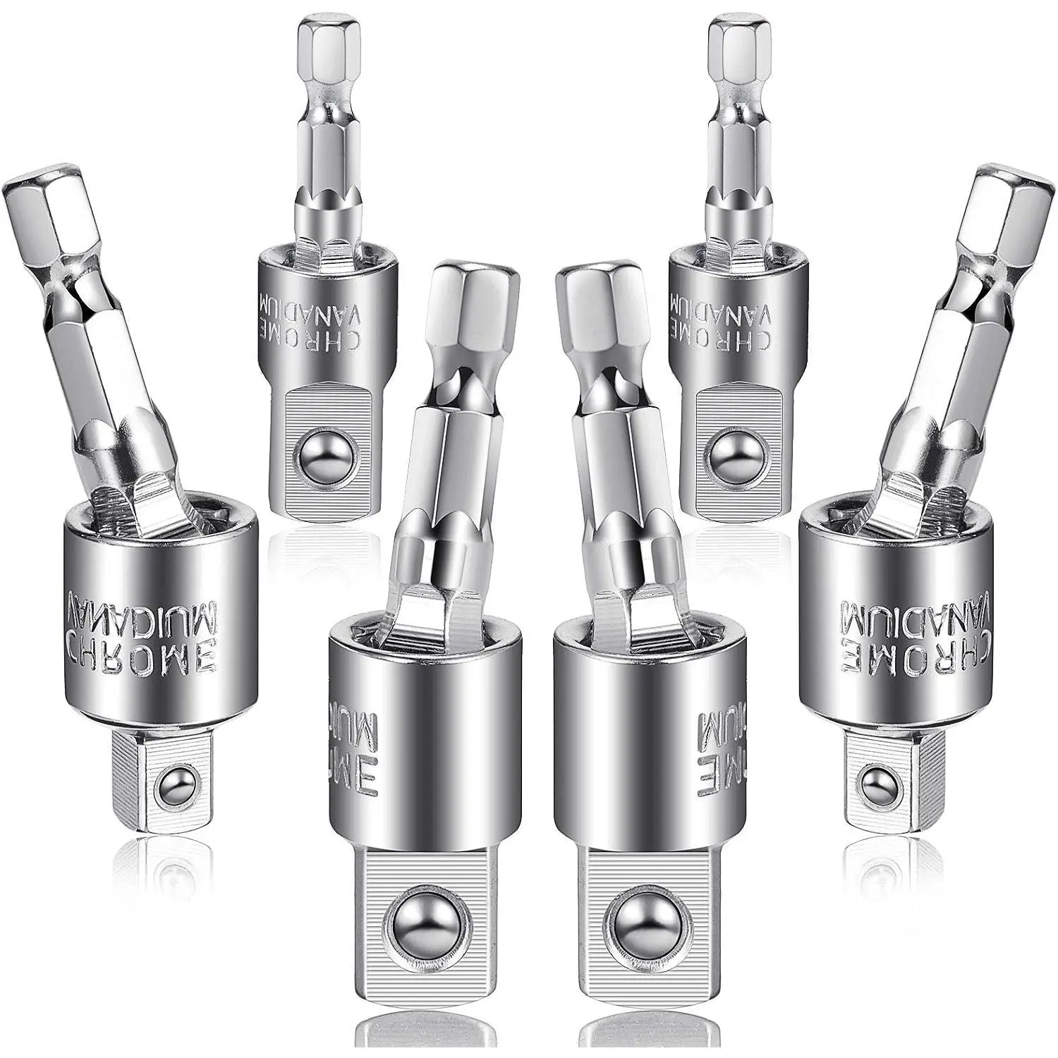 Socket Adapter Set Power Drill Sockets Adapter Set for  Driver 360  Rotatable Hex Shank 1/4 3/8 1/2 Inch (6 Pieces)