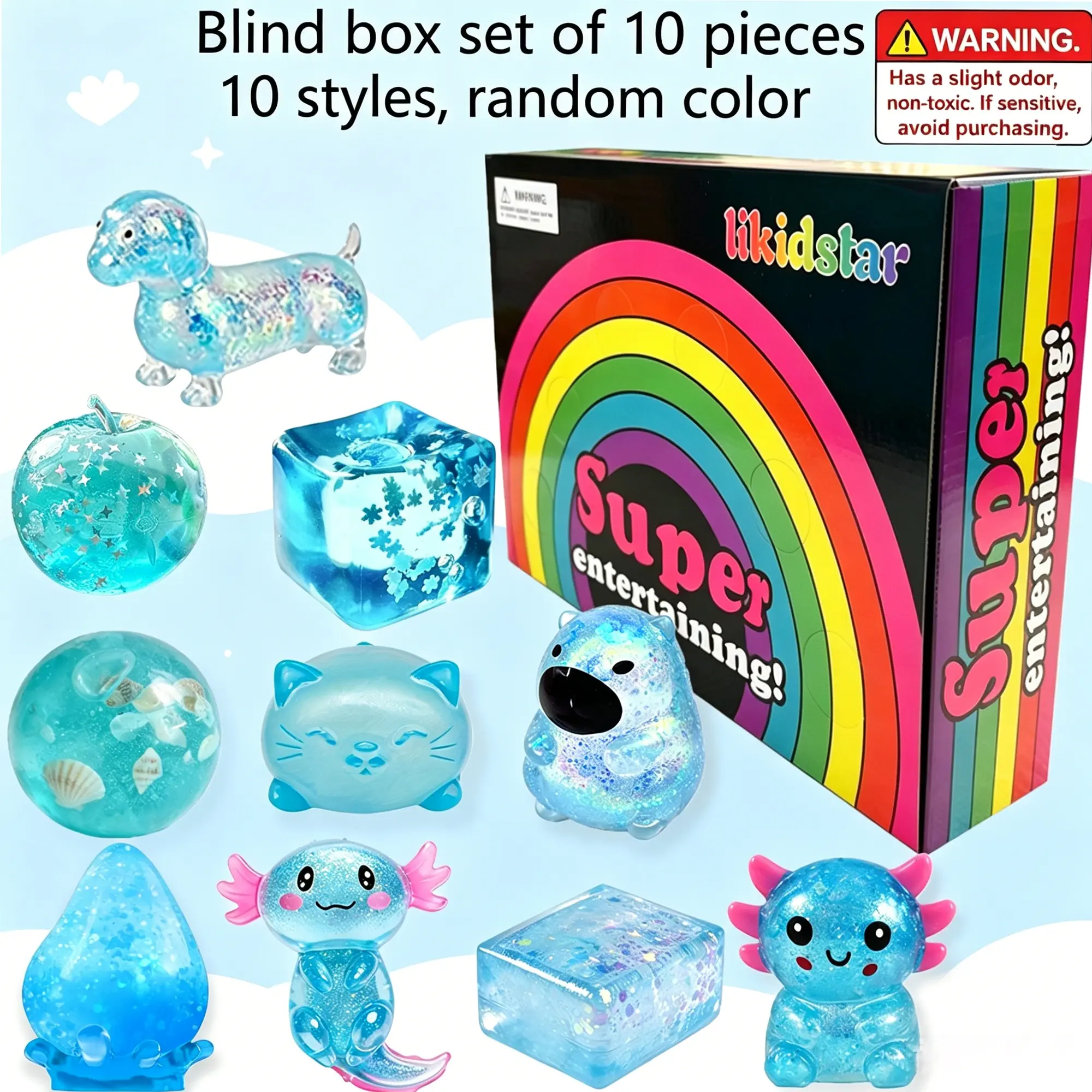 10-Piece Surprise Blind Box Malt Sugar Squishy Set, Stress Relief Creative Slow Rebound Squishies, 10 Styles, Party Gift