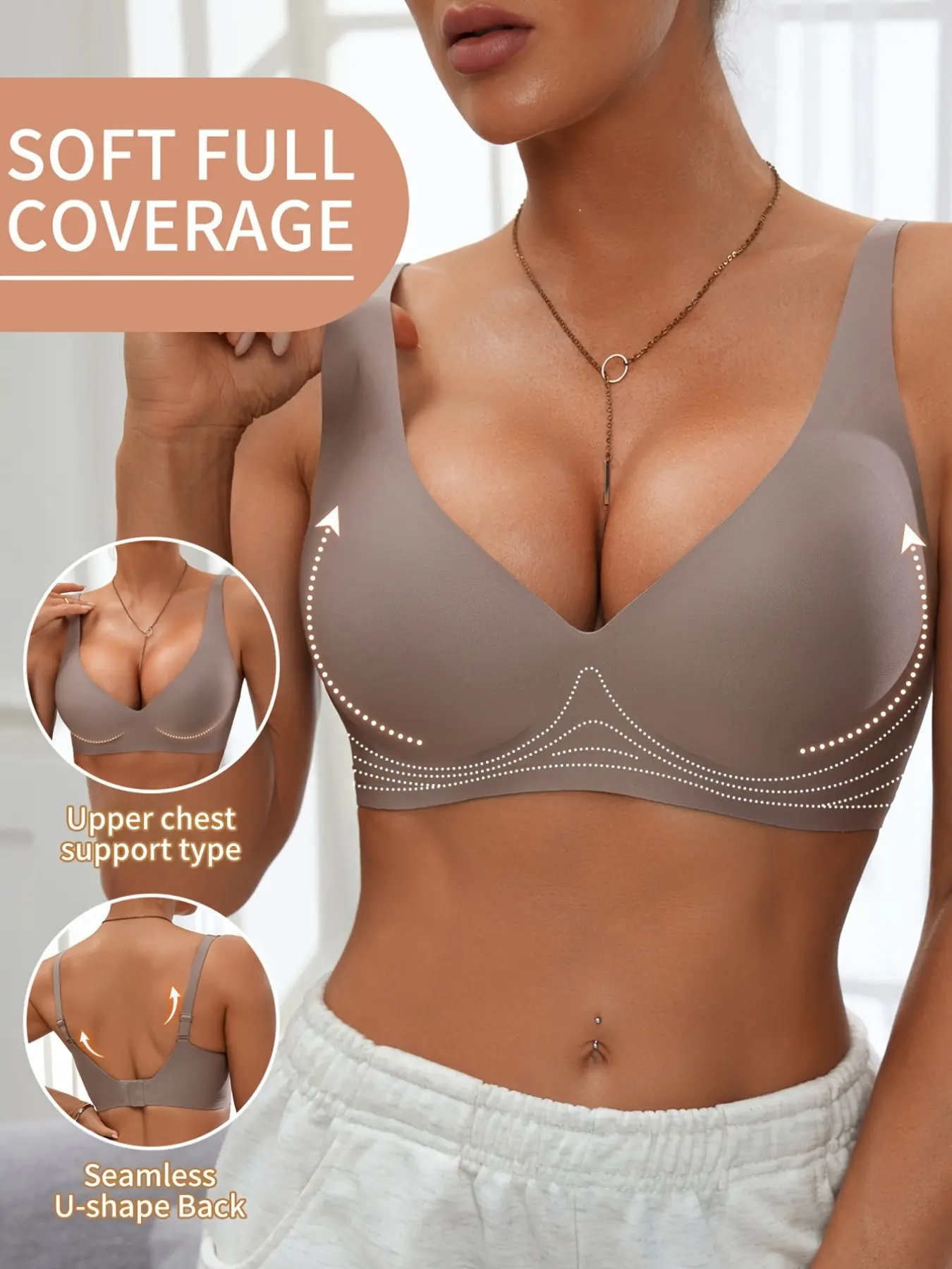 Women's Wireless Push-Up Bra, Comfortable Full Coverage, Seamless Design, No Pads, Ideal for Daily Wear, Sexy Lingerie