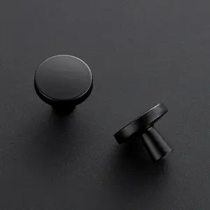 JOY DECOR 5 Pack Kitchen Cabinet Knobs Solid Drawer Knobs Dresser Knobs 1-1/4 Inch Drawer Pulls Matte Black Cabinet Hardware for Dresser Drawers Round Cabinet Door Knobs Simple Drawer Handles