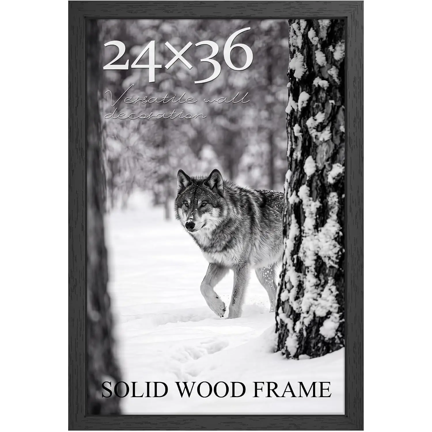 PEALSN 24x36 Solid Wood Poster Frame for Wall Mounting Display,Black | Poster Frames 24 x 36 inches with Polished Plexiglass Vertical & Horizontal Large Picture Frame for Photos 1 Pack