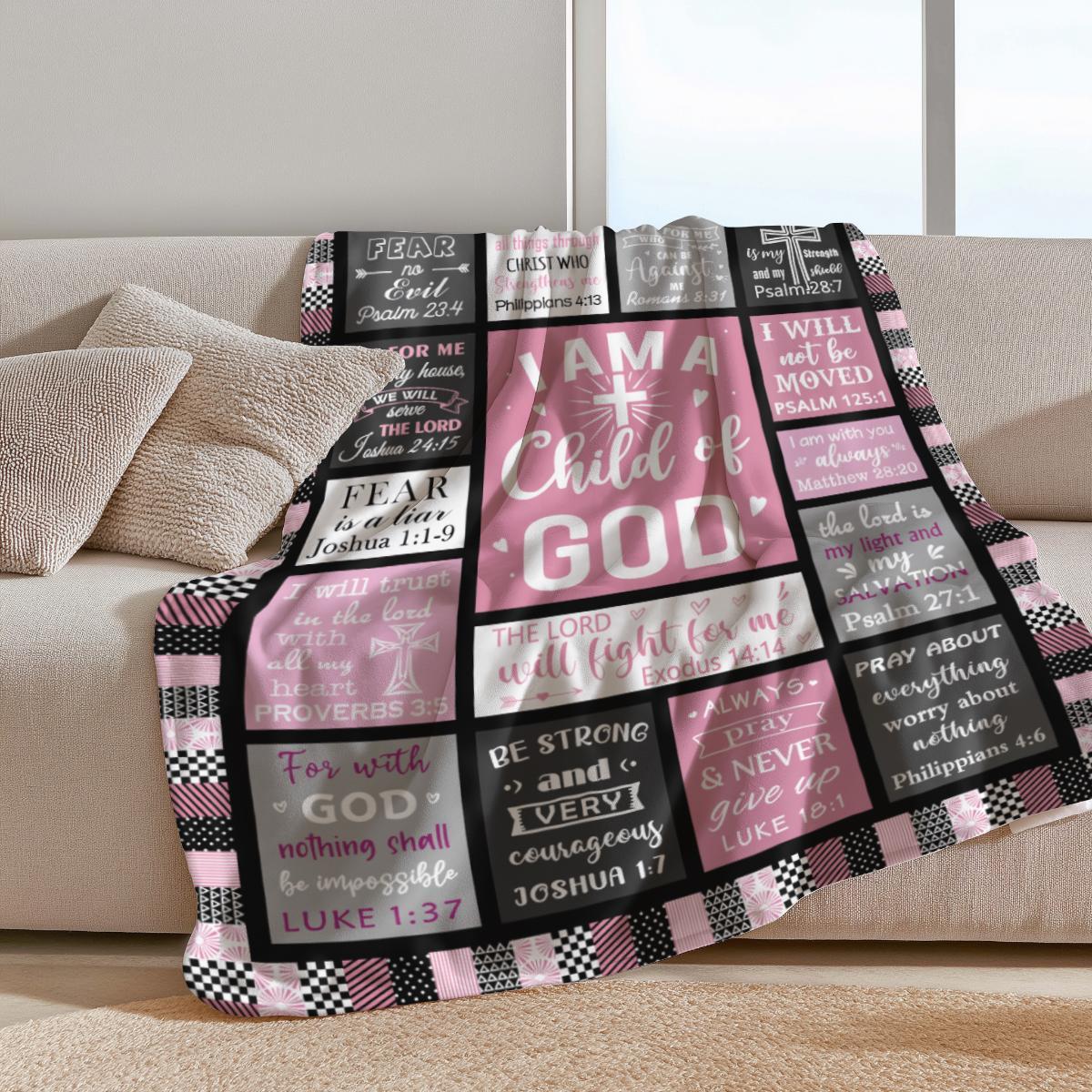 Bible Scripture Printed Blanket, Inspirational Quotes Printed Envelope Blanket, Jesus God Gift Blanket, Multi-Purpose Blanket, Slogan Print Blanket Soft Cozy Leisure Warm Bed Blanket for Couch & Bedroom, Flannel & Fleece Throw Blankets Gifts from Christia