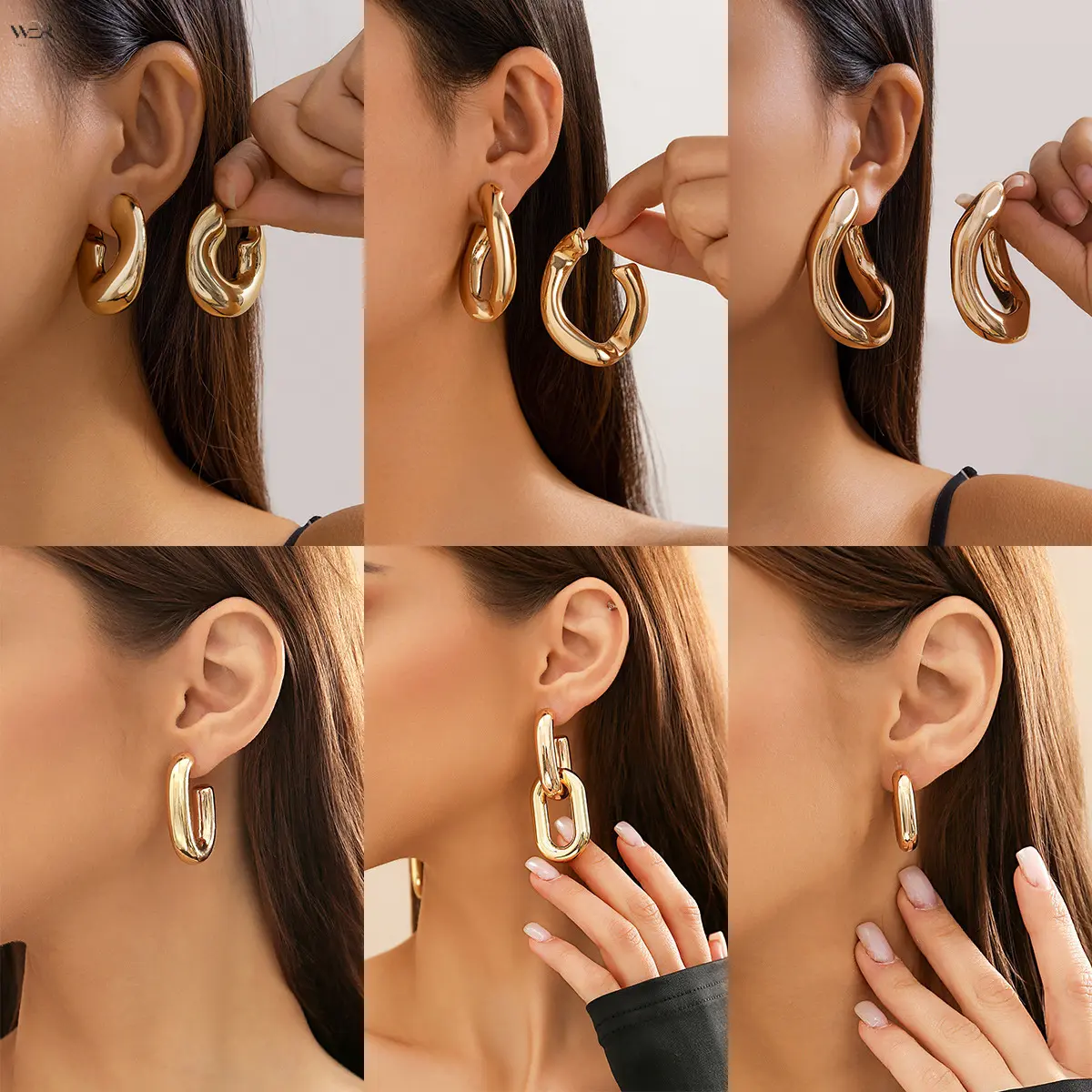 5 Styles Chunky C-Shaped Hoop Earring Collection, Polished Thick Open Huggie Earrings in Gold/White Gold Plating, Modern Bold Statement Ear Jewelry for Daily Party Women Wear