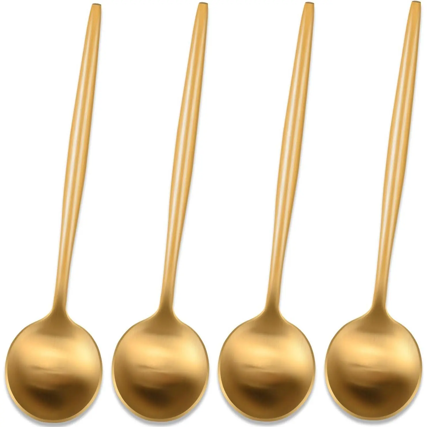 5.1 Inches Satin Gold Coffee & Tea Spoons Small Demitasse Mini Stirring Spoons Set of 4 18/10 SS Solid Round Gold Teaspoons