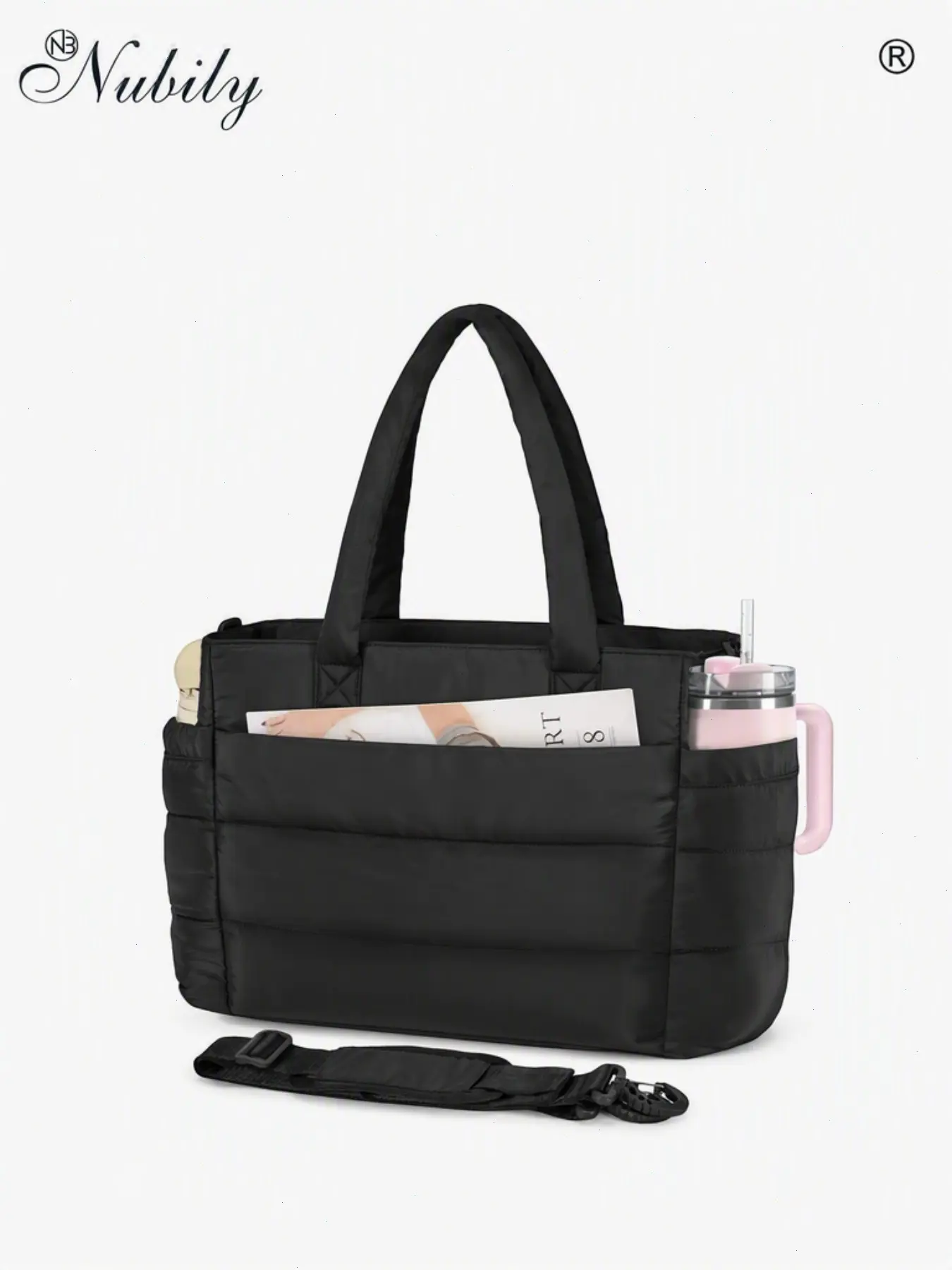 Puffer Tote Bag with 15.6" Laptop Compartment, Lightweight Handbag, Insulated Pockets, Waterproof Quilted, Teacher Nurse Bag for Work Travel Daily