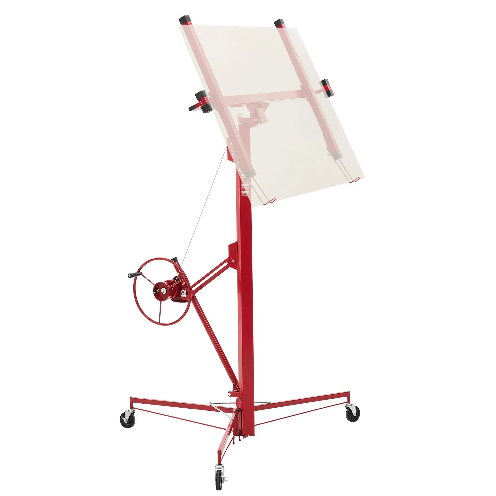 VEVOR 16ft Drywall Lift, Heavy-Duty 68kg (150lbs) Sheetrock Hoist with 60° Tilting Adjustable Telescoping Arm, Lockable Wheels, 80.69lbs Capacity Tool for Ceiling & Wall Installation (Red)