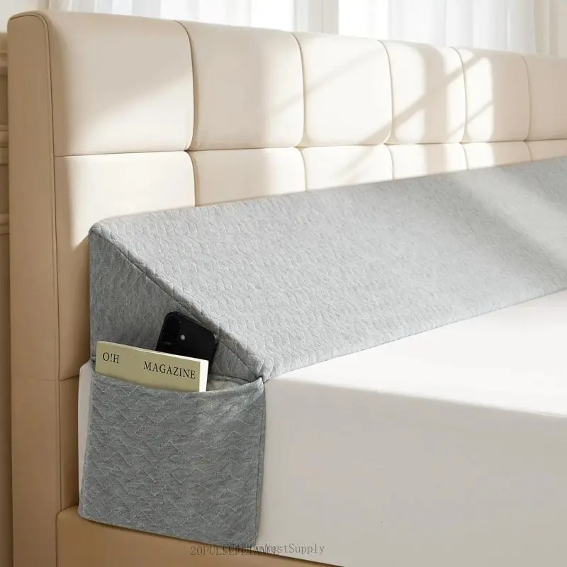 Bed Gap Filler Wedge Pillow Queen Size - Removable Washable Cover, Side Pocket, Supportive Memory Foam for Headboard & ReadingCC43PanNestSupply20PULSEPLIANCE