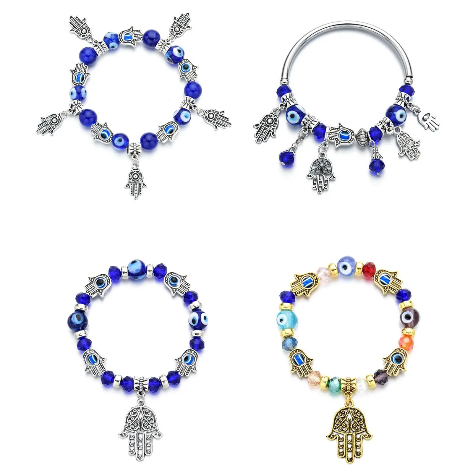 Women's Evil Eye Beaded Bag Charm - European Vintage Palm Charm, Classic Turkish Blue Eye, Stackable Wrist Ornament for Daily Wear & Protection (Luggage & Bag Accessory)