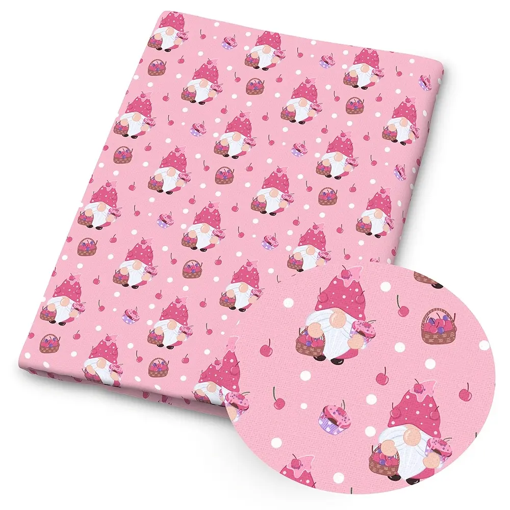 1pc Cute Gnome Print Fabric - 59 X 19.68 Inches (150 X 50cm) Pre-cut Polyester Fabric with Gnome, Berry & Sweet Patterns - Suitable for DIY Sewing, Scrapbooking, Tablecloths and Crafts