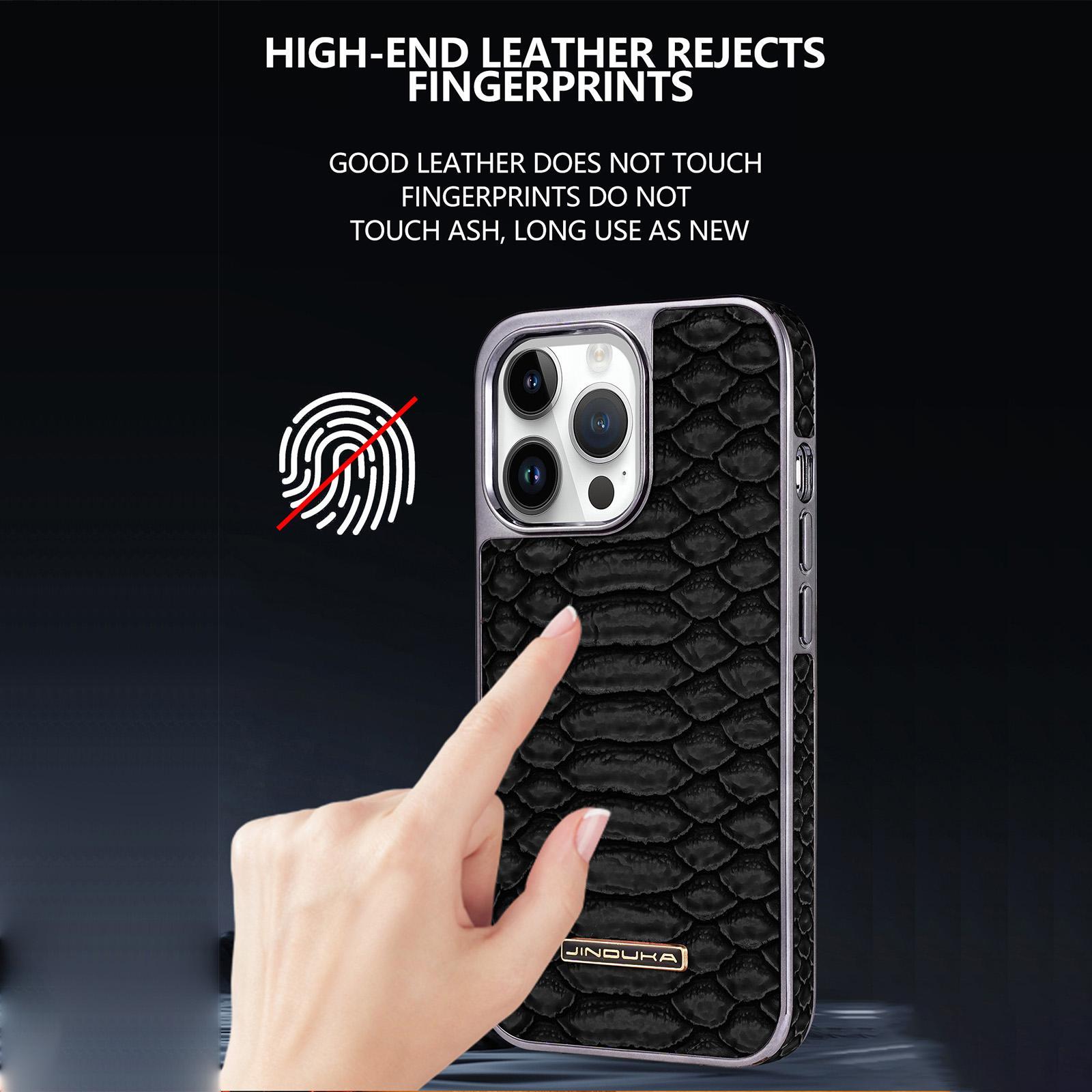 Snake Skin Pattern Phone Case, Electroplated Frame Slim Premium Faux Leather Cover, Shockproof Full Protective Case for iPhone 16/15 Pro Max