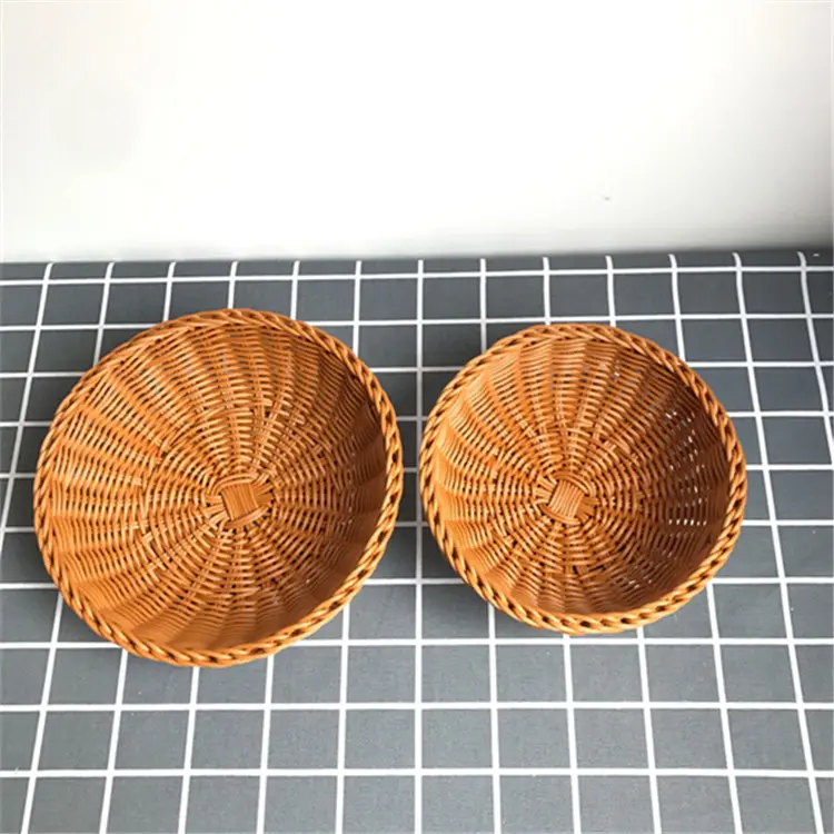 Round bread basket, kitchen storage basket, home organization and storage, woven rattan fruit and vegetable basket