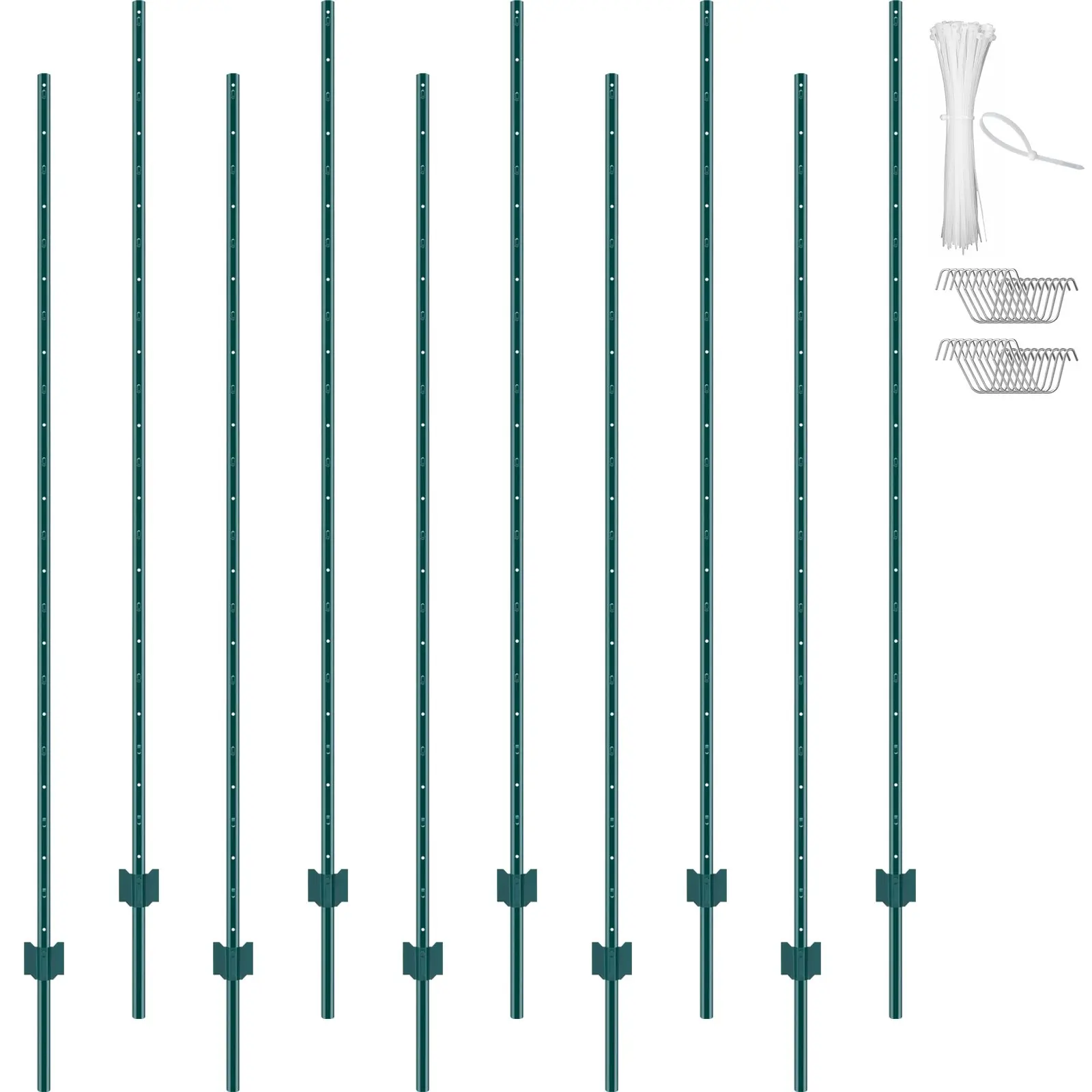 【DealsForYouDays】VEVOR 7 Feet Fence Post, 10 Pack U-Channel Heavy Duty Metal Fence Posts, Sturdy Steel Fence Stakes for Garden Yard, Lawn, Farms and Outdoor Wire Fencing, Green