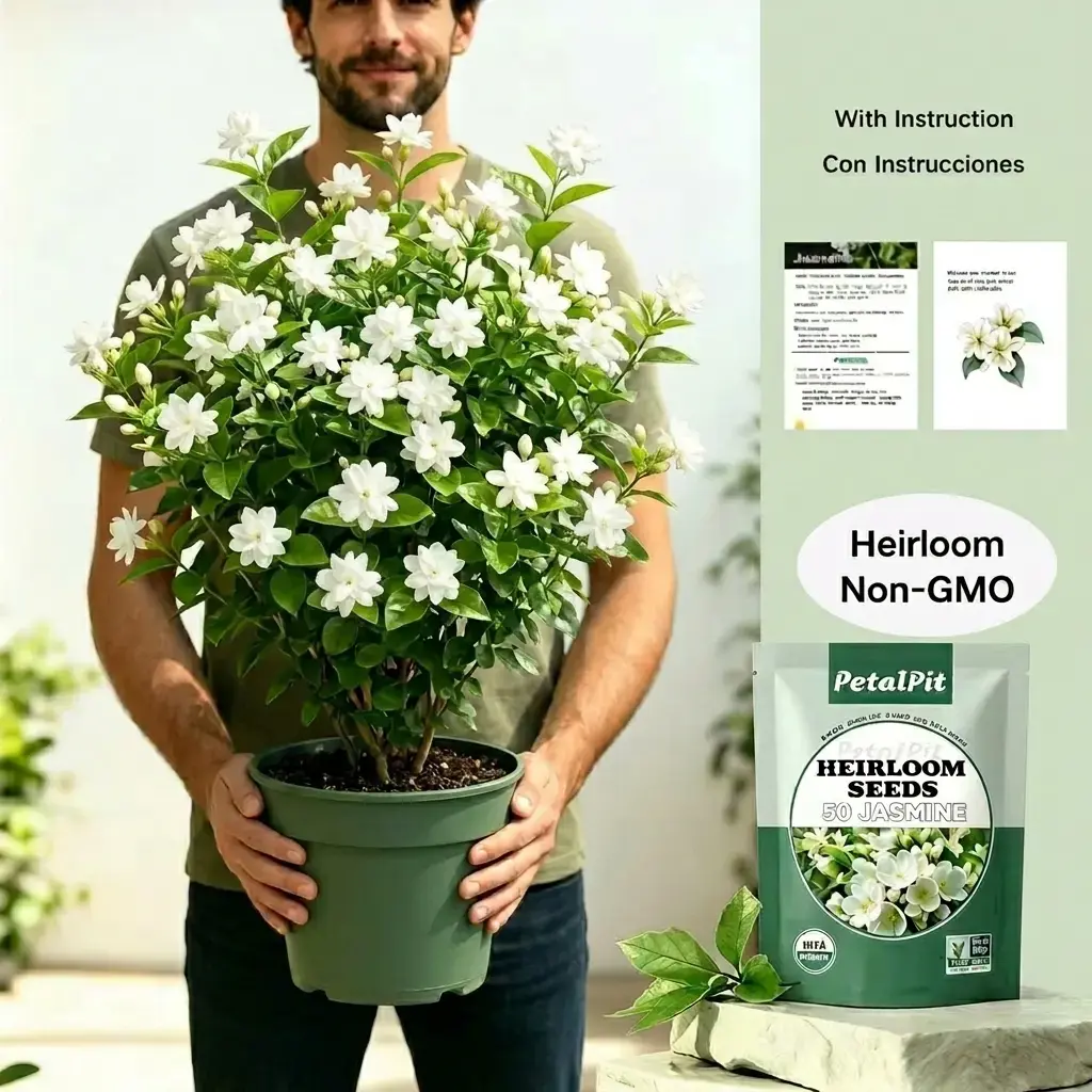 500 Non-GMO Fragrant Clambering Jasmine Seeds - Ornamental Flowers, Pleasant Aroma, Low-Maintenance, Ideal for Small Gardens & Balconies, Top Choice for Horticulturists
