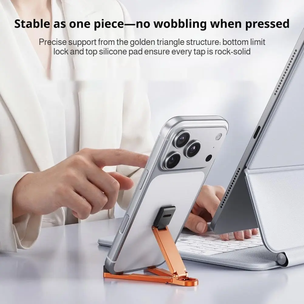 Portable Foldable Phone Stand, Mini Keychain Phone Holder with Spring Clip, Compact Travel Mount, Compatible with iPhone and Smartphones Up to 20.32cm