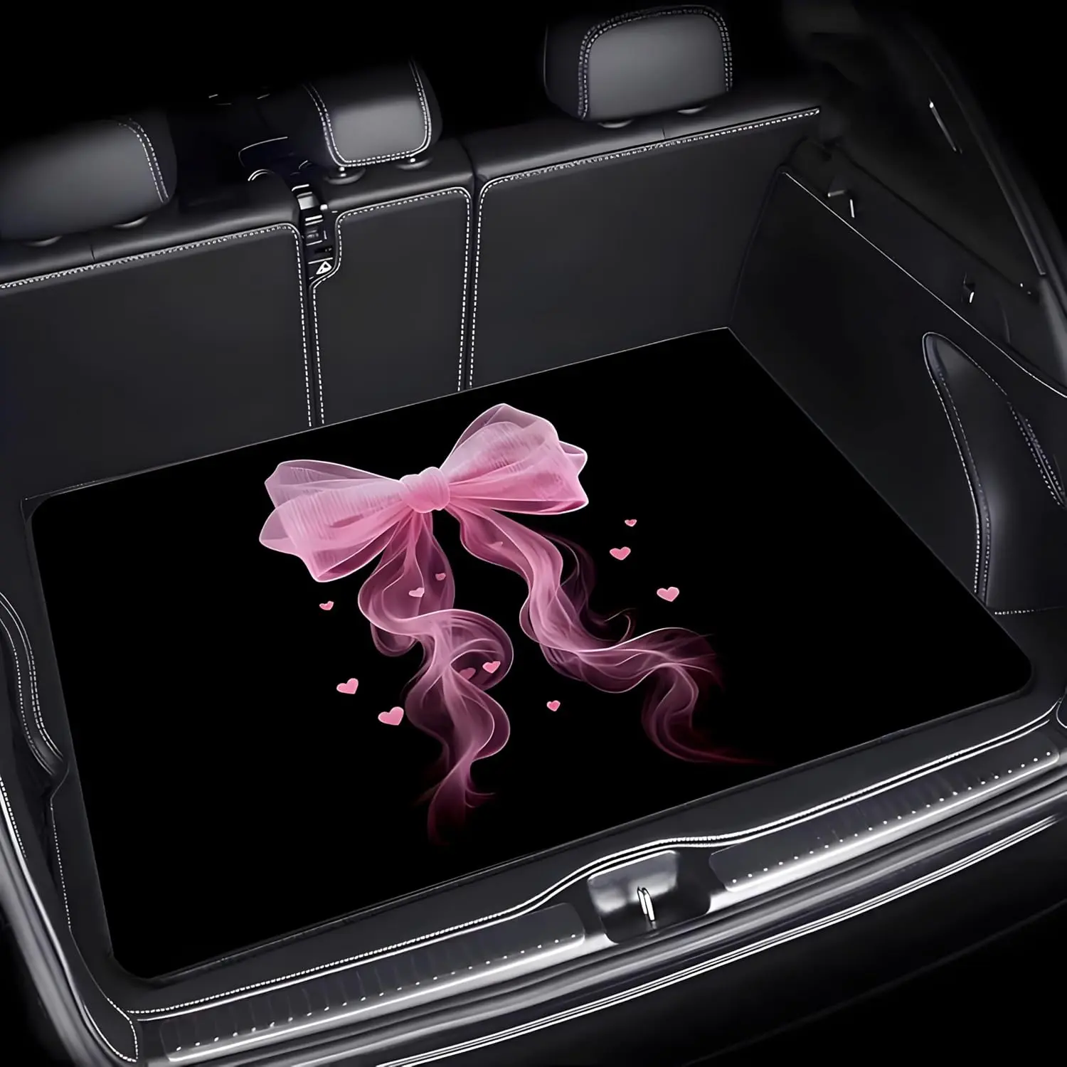 Universal Car Trunk Mat 29" x 39", Pink Bow and Heart All Weather Trunk Protection Cargo Liner, Durable Cargo Mat Rear Trunk Liner, Stylish Vehicle Interior Accessories Suitable for Most Car Models