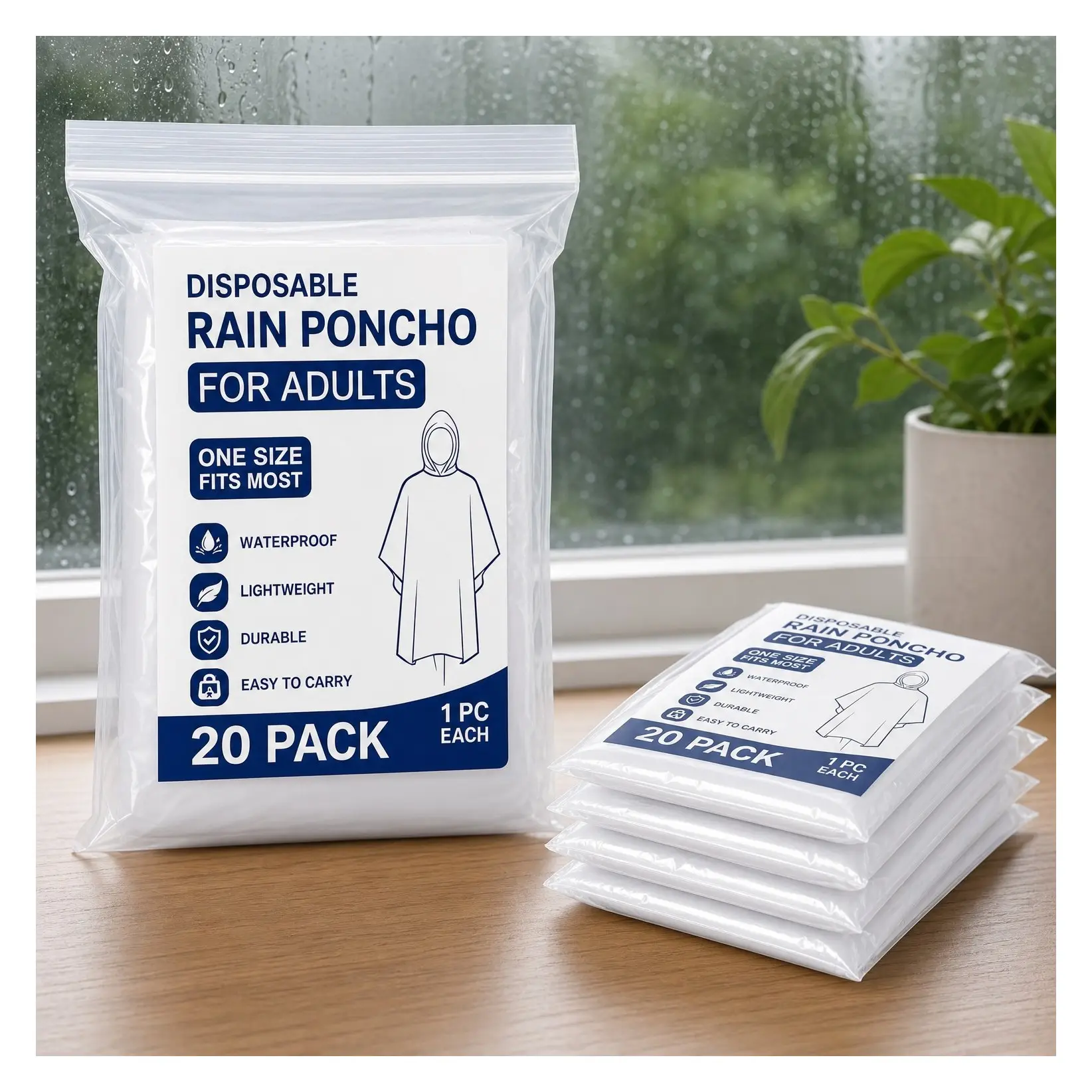 Disposable Rain Ponchos for Adults, Waterproof Hooded Emergency Rain Ponchos, One Size Fits Most, Bulk Pack for Travel, Camping & FestivalsGift