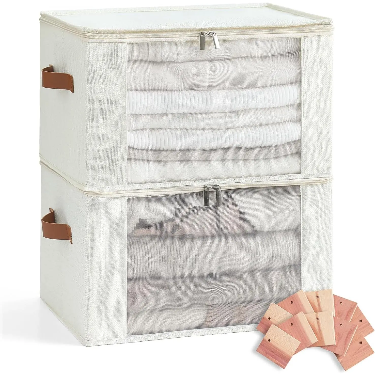 Qozary 2 Pack Cashmere Sweater Storage Bags for Closet with Cedar Blocks