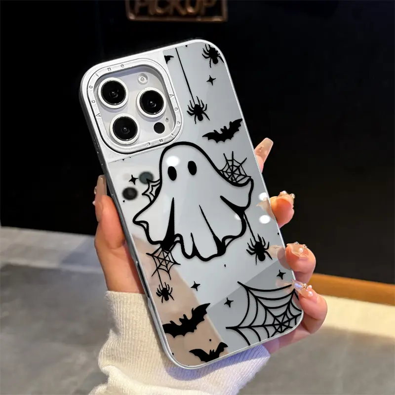 Phone Case for iPhone 17 Air 16 15 14 13 12 Pro Max Plus Ghostly Nightscape Pattern Glossy Mirror 2-in-1 Electroplated Case Premium Silver Back Shockproof Bumper with Anti-Drop Technology