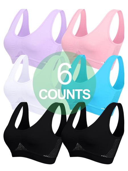 Women's Wireless Stretch Sports Bra Set, Seamless Hollow Out Design, Breathable Unpadded Push-Up Bras, Casual Slim-Fit Full Coverage Support