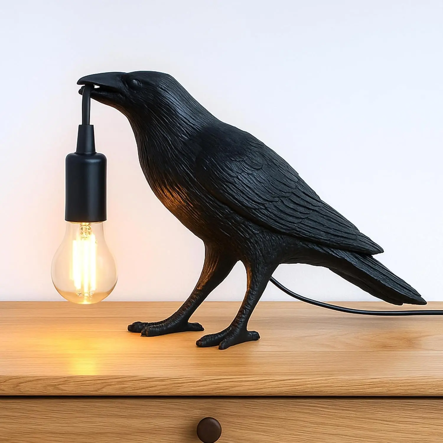 Lifelike Crow Holding Light Bulb Raven Bird Halloween Table Lamp - Dark Academia Gothic Victorian Styling Novelty Decor for Bedside, Living Room Desk - 11.6x6.9in Room Decor