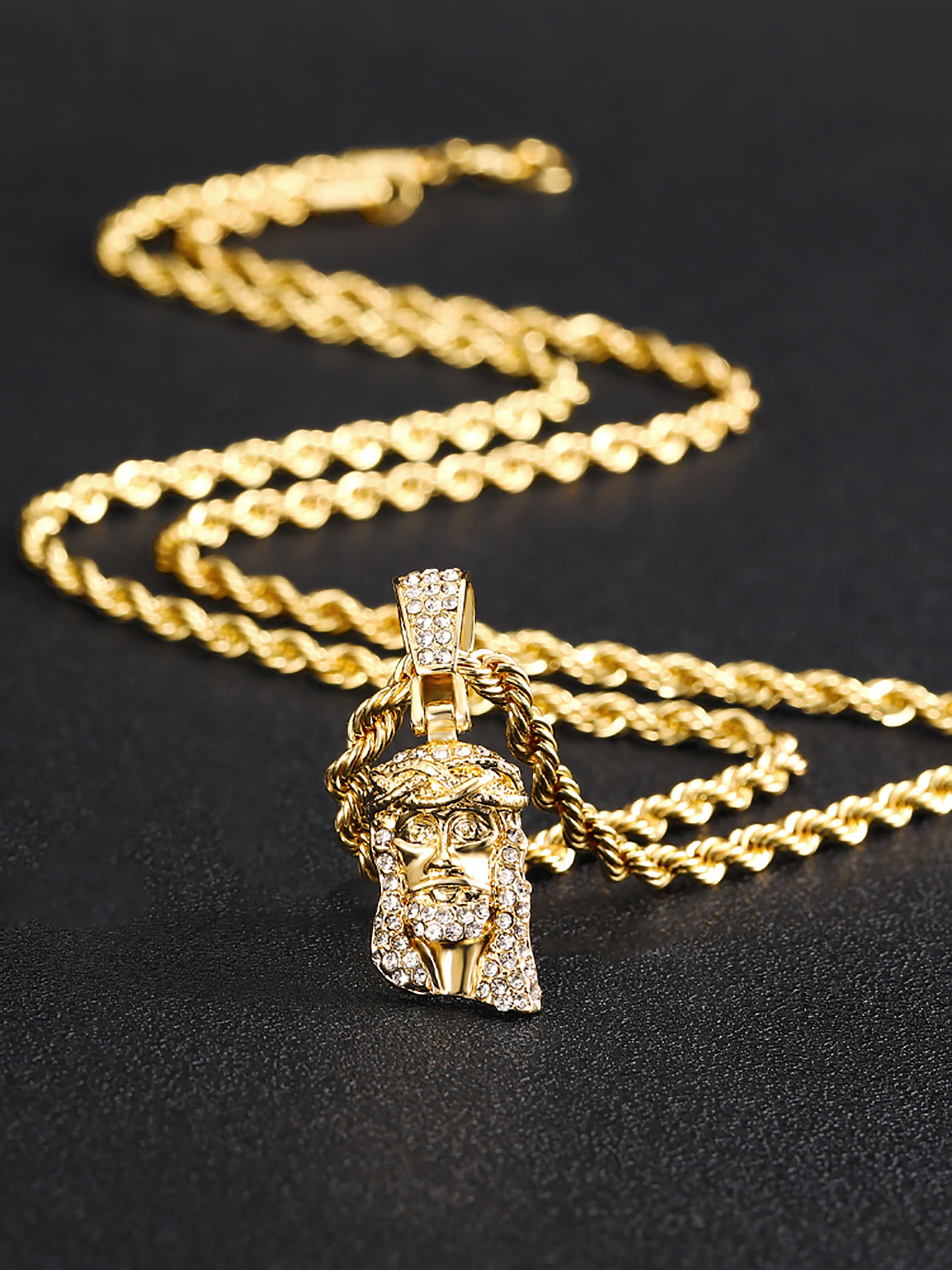 Jesus Head Pendant Necklace, Rhinestone Decor Cuban Link Chain Necklace, Fashion Jewelry for Party, Daily Clothing Decor, Trendy All-match & Exquisite Jewelry for Birthday Gift