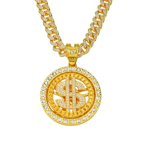 Fashionable alloy Cuban dollar rotating pendant necklace, unique and exaggerated dollar design, men's birthday gift for parties