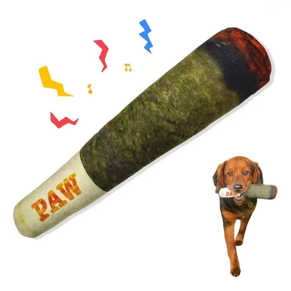 Funny Novelty Cigar Design Plush Pet Toy, Bite Resistant Squeaky Chewing Toy, Daily Interactive Teeth Care Toy for Small Medium Dog Breeds