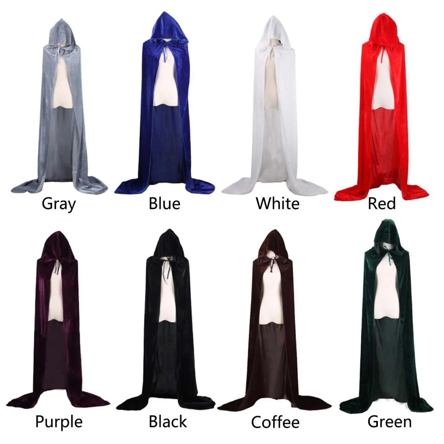 Halloween Pleuche Velvet Cloak Cape Hooded Medieval Costume Witch Wicca Vampire Halloween Cosplay Costume Cape for Christmas