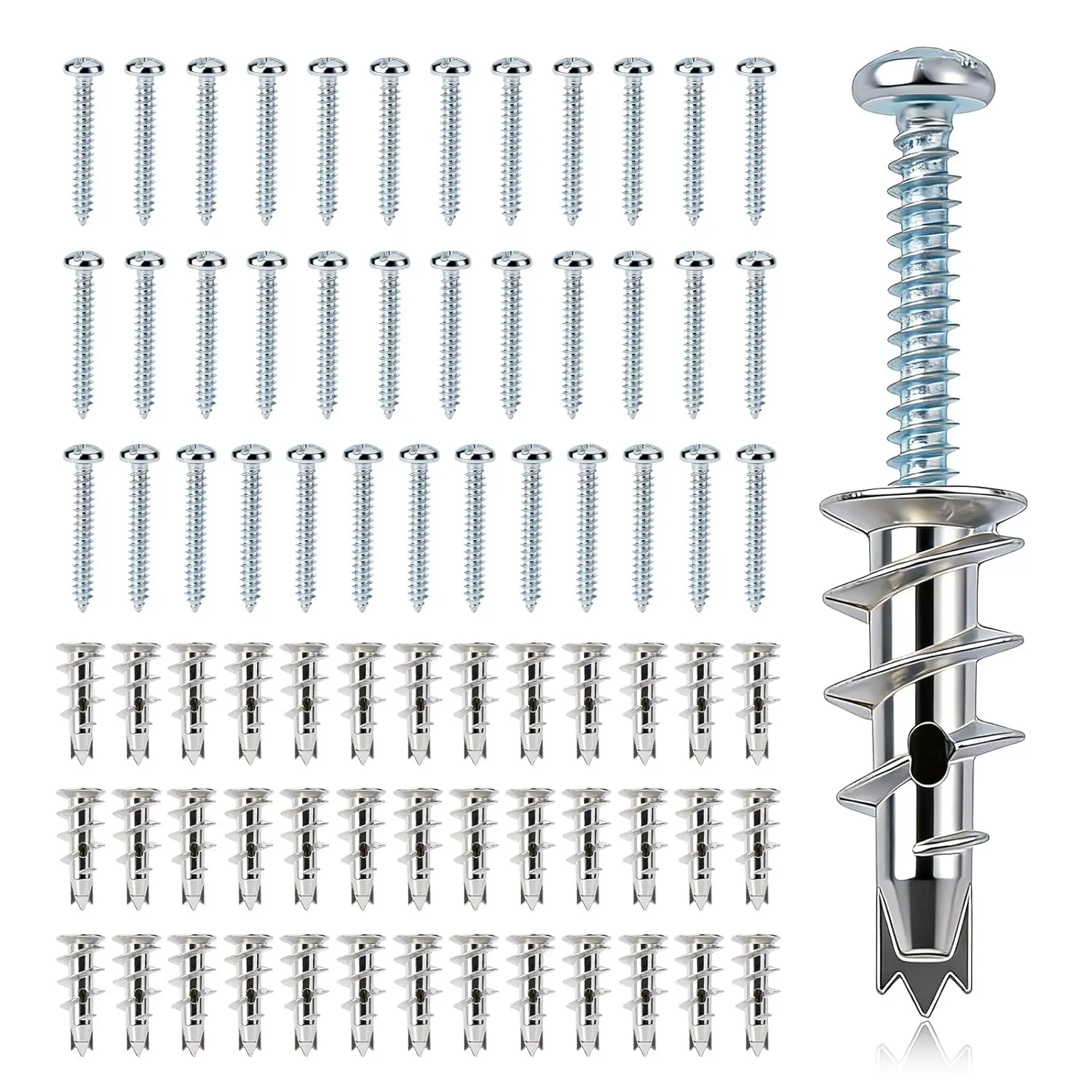 116 count  Zinc Self-Drilling Drywall Anchors and Screws Kit, Heavy Duty Metal Wall Anchors, #6 x 1-1/4'' with 50 LB Loading Capacity, for  Wall  & Mounting