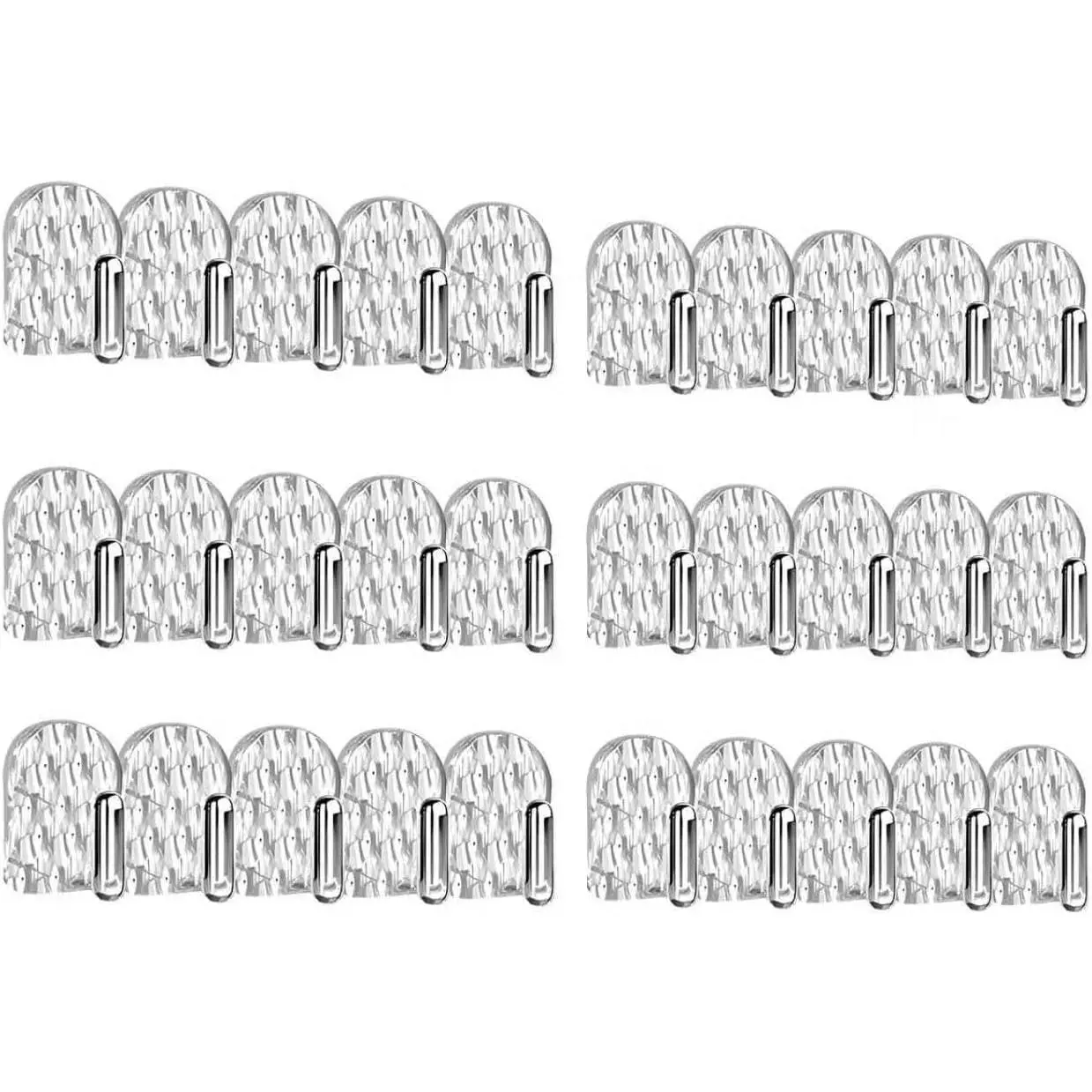 6 Pack   Organizer, Self-Adhesive  Hooks, Clear Wall Mounted  Hanger, Necklace Display Holder, 30 Hooks in
