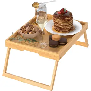 Bamboo Bed Tray Table with Foldable Legs, Breakfast Tray for Eating, Kitchen Serving Tray, Folding Table for Sofa Beds, Can Be Used As Laptop Desk and Snack Tray