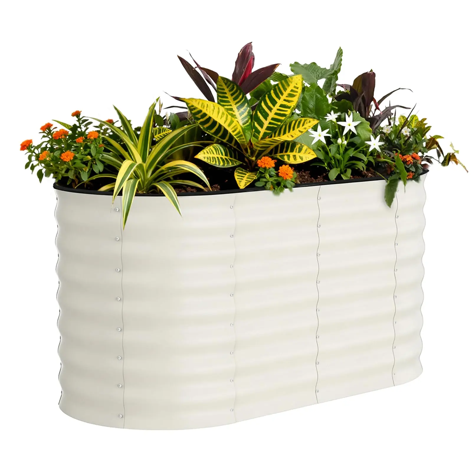 GARVEE Durable Galvanized Steel Raised Garden Bed, Open Bottom Planter Box for Growing Vegetables, Herbs, and Flowers, 120x60x60cm, White, Rust-Resistant and Sturdy