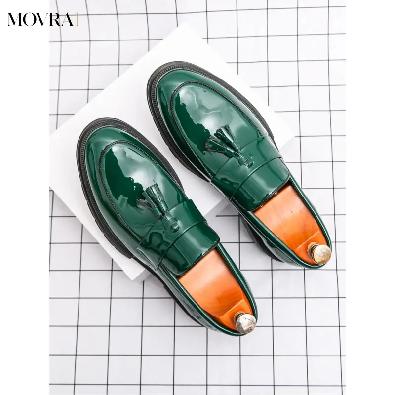 MOVRA1 Men's Formal Slip-On Loafers - Tasseled, Casual Plain PU Upper, Shiny Finish Low-Top PU Leather Shoes for Office Commuting, Office Wear