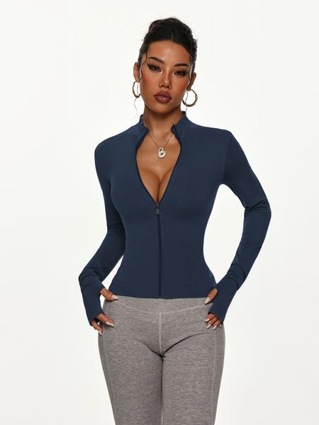 Women's Long Sleeve with Zipper, Quick-Dry Fitness Coat, Elastic Fit Design, Ideal for Gym & Running, Casual Wear, Yoga Jacket Top