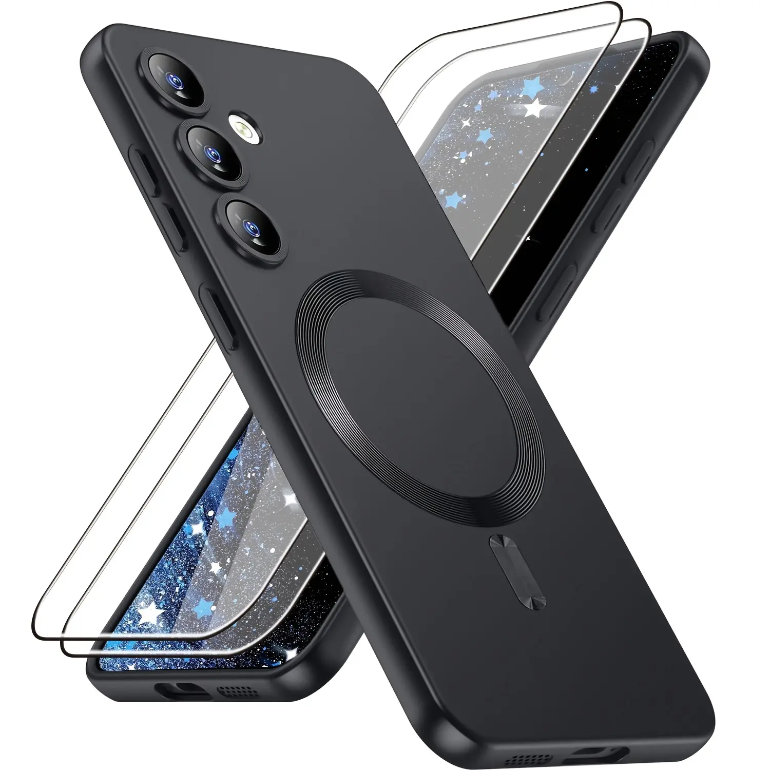 Phone Case - 3pcs [1 Phone Case with 2 Clear Screen Protectors] New Magnetic Wireless Charging Matte Solid Color Shockproof Phone Case for Samsung Galaxy A57 A37 A17 A56 A36 A55 A54 A35 A34 A26 A25 A24 A16 A15 A14