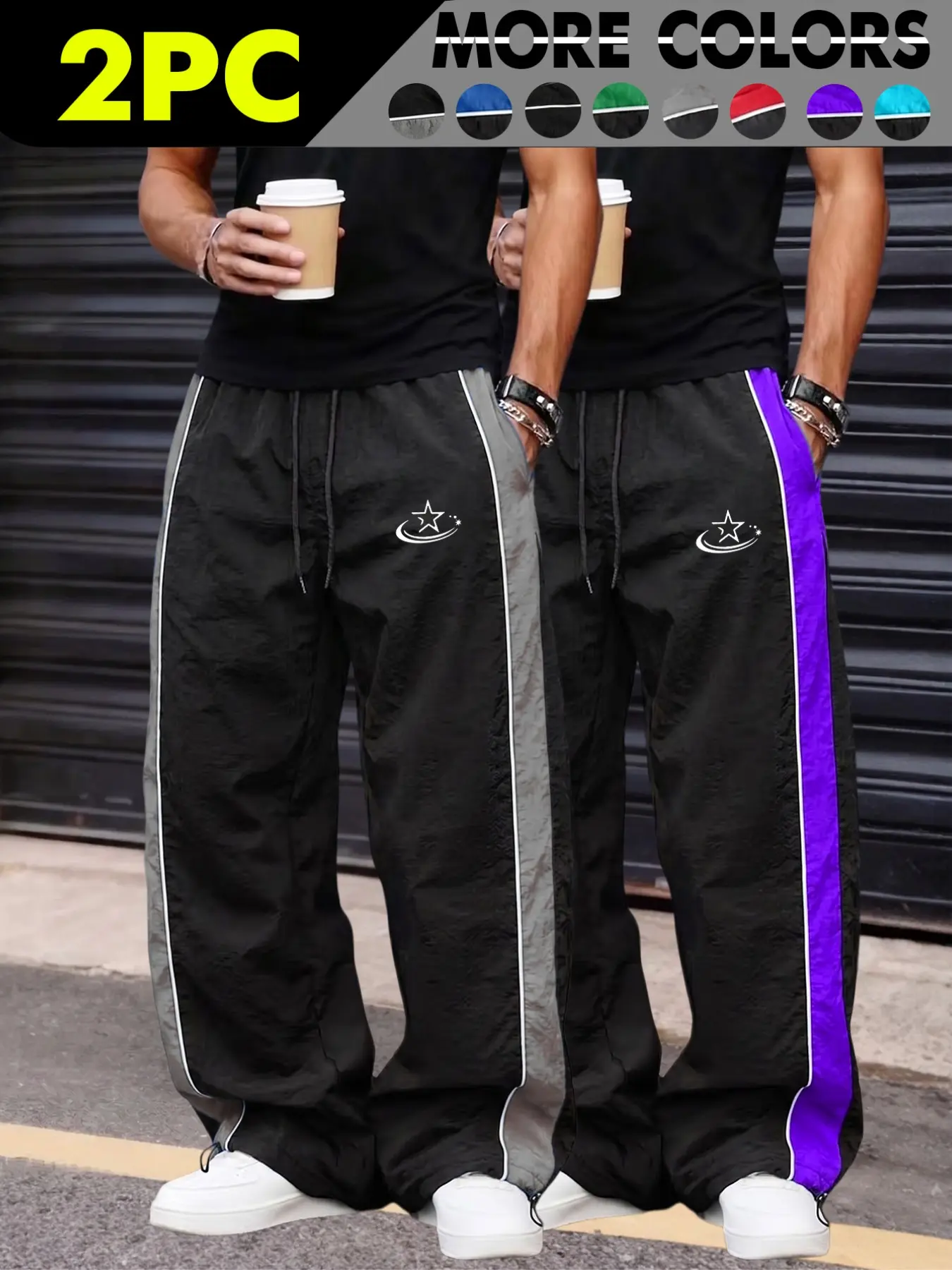 Men's Fashion Casual Sports Pants, Taslon Fabric, Lightweight Breathable, Unique Print, Graphic Track Pants, Waist Drawstring, Adjustable Ankle Elastic, Ideal for Daily Wear, Outdoor Hiking, Breathable Workout Pants