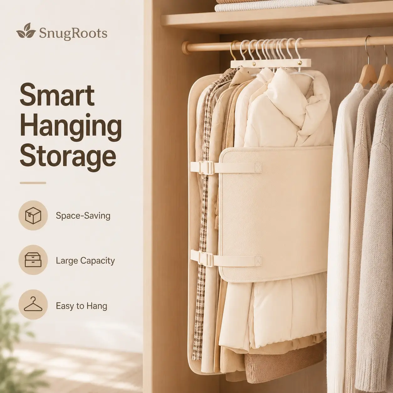 1 Pcs Foldable Clothes Storage Organizer – Hanging Closet Organizer, Clothes Storage Bag, Wardrobe Organizer, Foldable Storage Box, Clothing Holder, Bedding Storage, Space Saving Organizer, Closet Storage, Home Organization