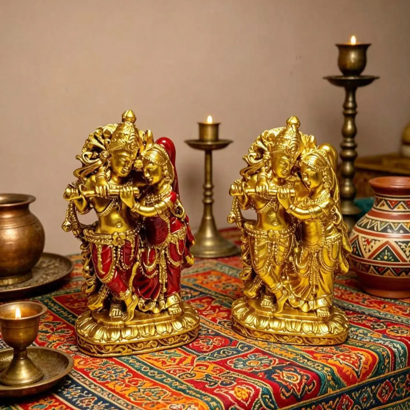 Hand-Painted Rama Krishna Statue, Resin Sacred Couple Sculpture, Home Temple Decor, Diwali Wedding Gift