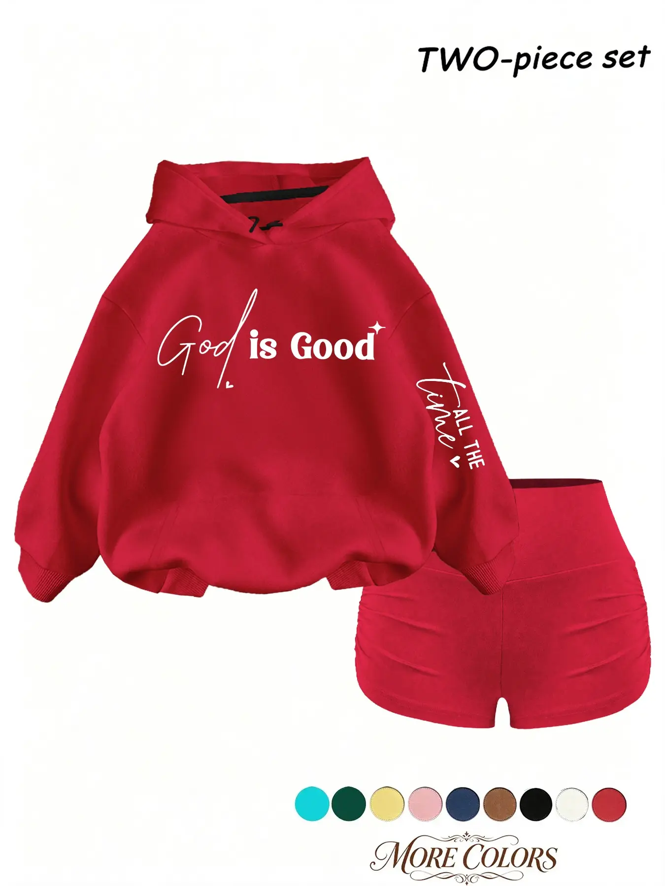 American Style Hooded Sweatshirt Set, God Is Good Print, Loose Fit, Kangaroo Pocket, Gothic Font, Perfect for Streetwear, Casual, Gym, Travel