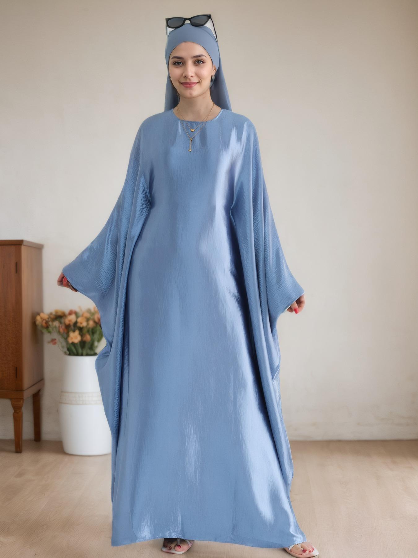 Women's Solid Color Abaya Dress without Scarf, Modest Long Sleeve Round Neck Abaya for Daily Wear, Ladies Islamic Clothing for All Seasons