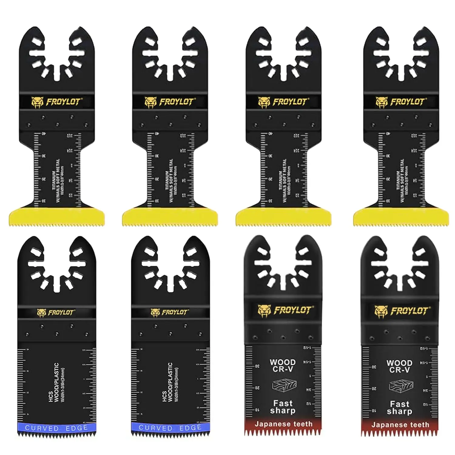 8PCS Oscillating Tool Blades, Multi-Tool Oscillating Saw Blades Blades Kits for Wood, Curved & Japanese Tooth, Fein