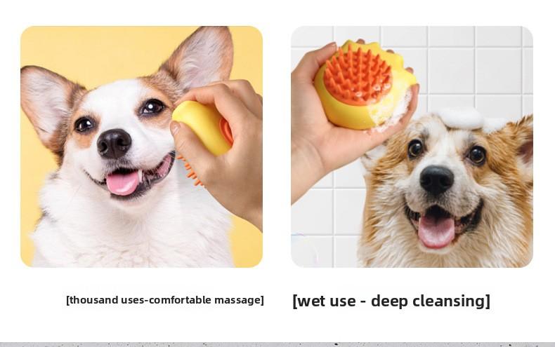 Pet Bath Brush, Dog Cat Grooming Brush with Shampoo Dispenser, Silicone Massage Brush for Shedding & Bathing, Soft Bristles for Dogs Cats Puppy Kitten