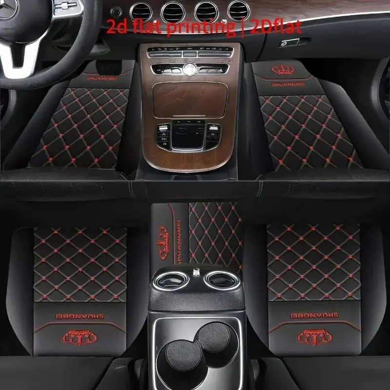 2D Crown Pattern Car Mat Set 5 Pieces, Washable Polyester Fiber, Non-3D Embossed, Perfect Gift for Christmas and Halloween, Car Interior Accessories
